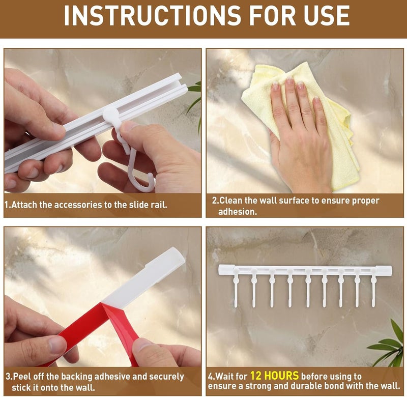 FUYAHA Kitchen Utensil Hanging Rack - Hooks for Kitchen Utensils, No Drilling Wall Mounted Utensils Holder, Kitchen Rail Rack with 10 Hooks Hanger for Bedroom Bathroom (Pack of 4) - Image 4